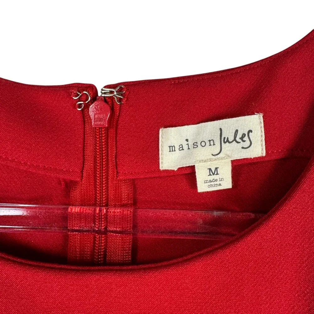 Maison Jules Red‎ Dress Ruffle Sleeve Career Party Cocktail Size M Old Money